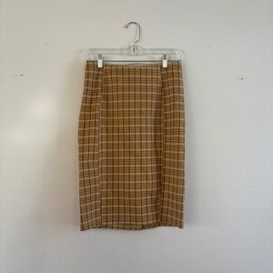 Liverpool Los Angeles Mustard Yellow Black Plaid Pencil Stretchy Skirt Size 4